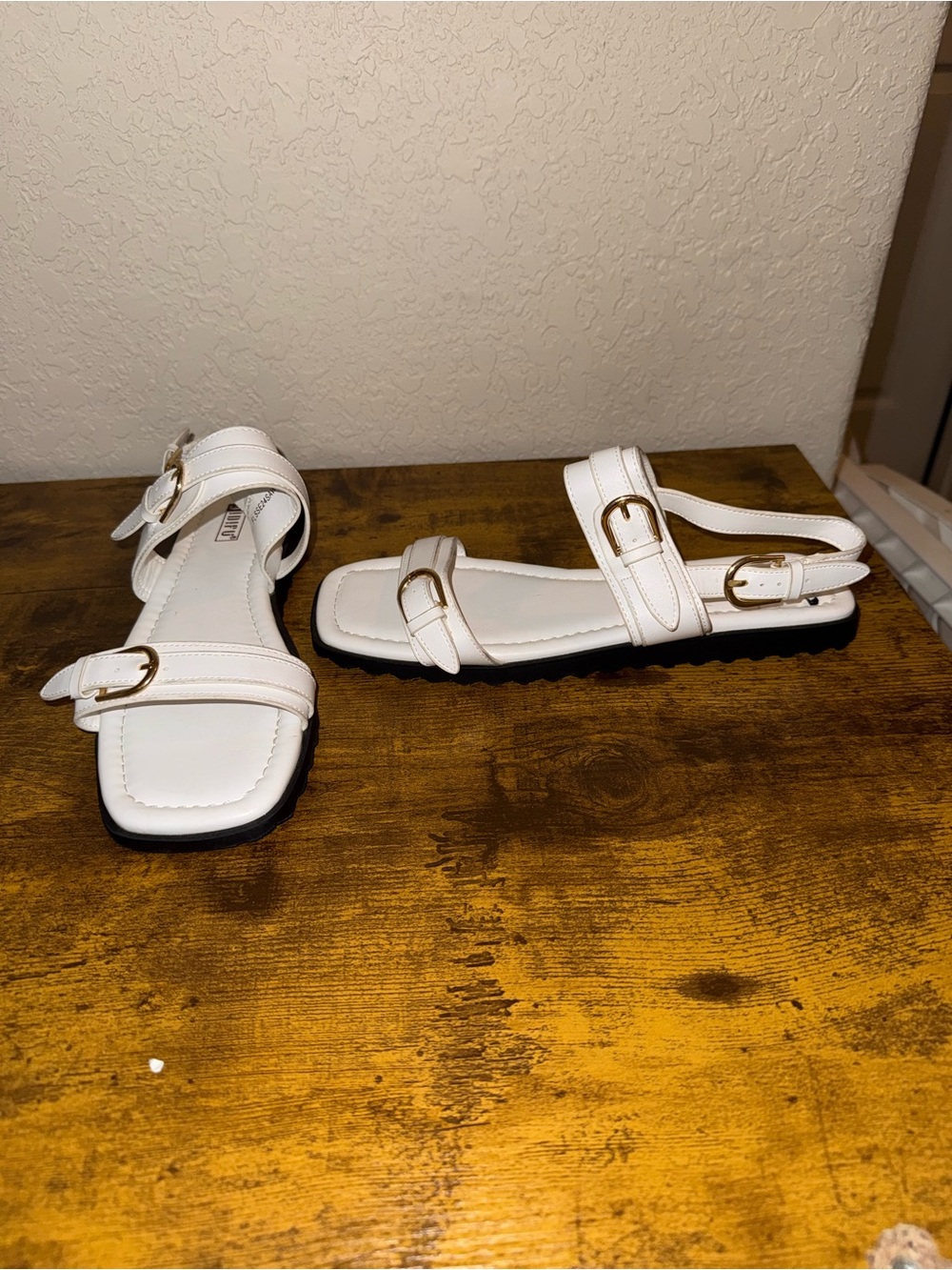 IDIFU White Strappy Sandals with Gold Buckles - Women